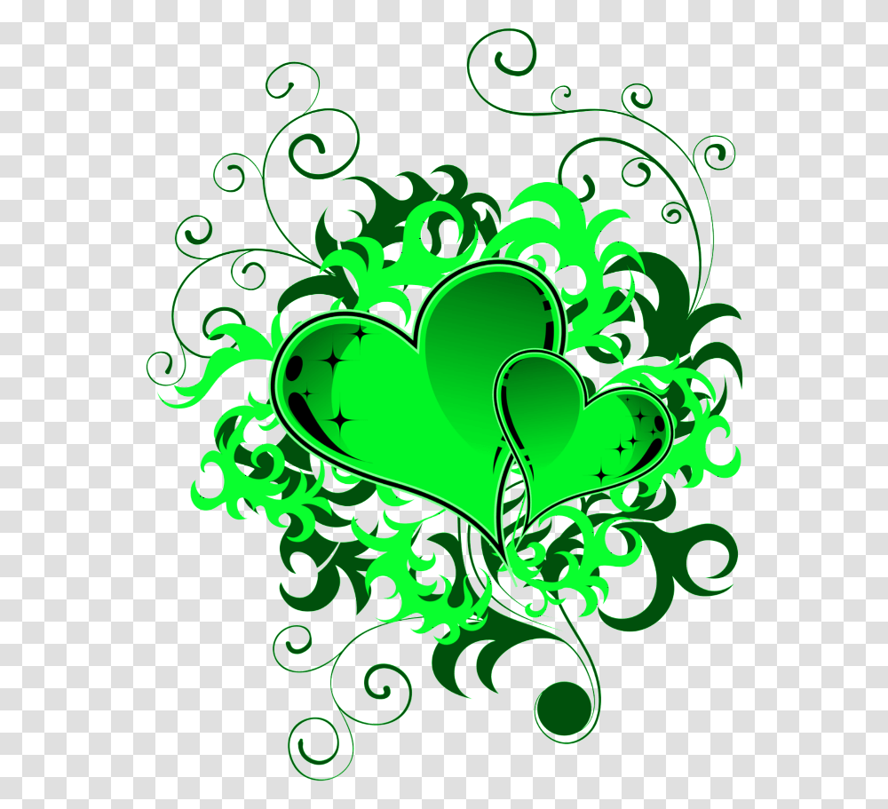 Green Swirls Free Green Heart, Floral Design, Pattern Transparent Png