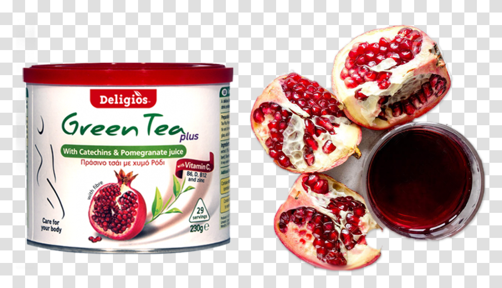 Green Tea Plus Green Tea With Pomegranate Pomegranate, Plant, Produce, Food, Fruit Transparent Png