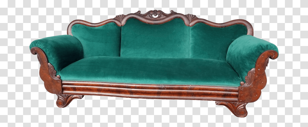 Green Velvet Sofa Antique, Couch, Furniture Transparent Png