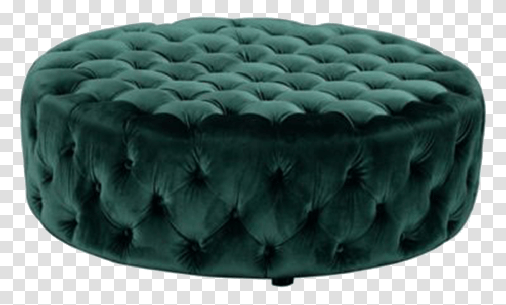 Green Velvet Tufted Ottoman, Furniture Transparent Png