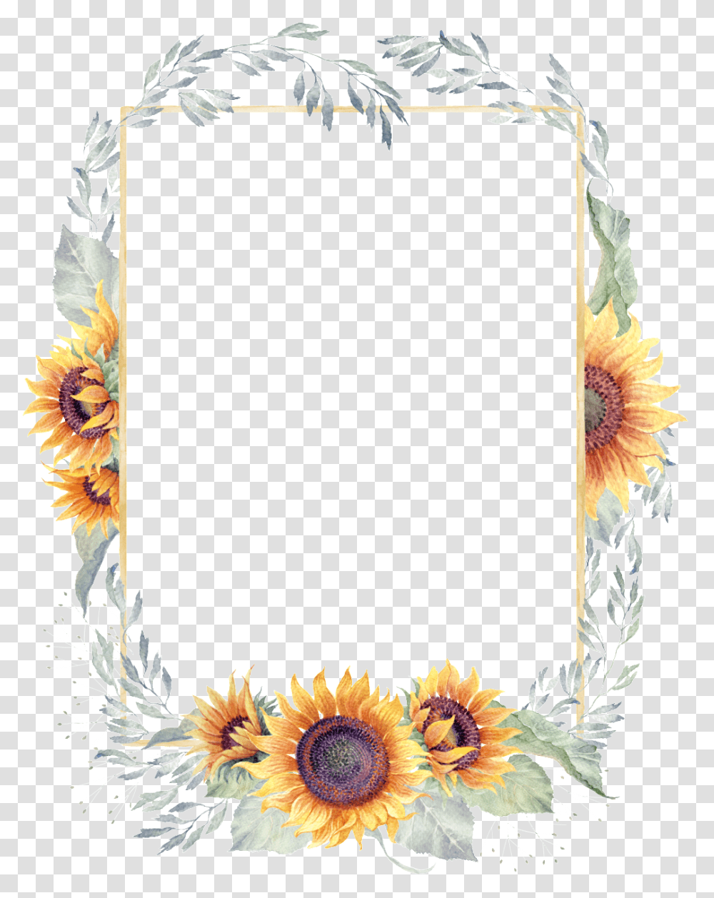 Green Watercolor Hand Painted Sunflower Border Background Sunflower Border, Rug, Oval Transparent Png