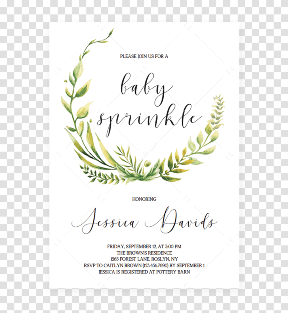 Green Wreath Baby Sprinkle Invitation Template By Littlesizzle, Flyer, Poster, Paper, Advertisement Transparent Png