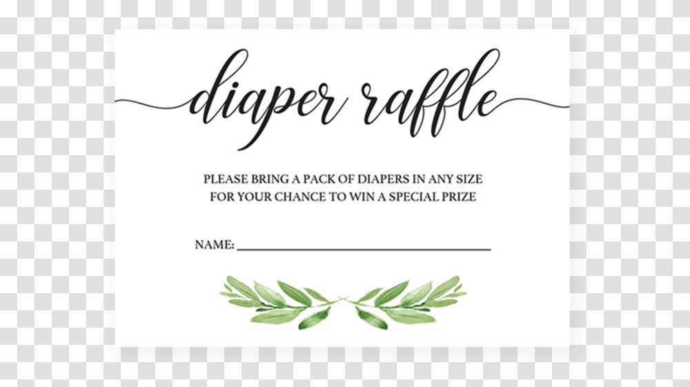 Greenery Baby Shower Diaper Raffle Ticket By Littlesizzle Baby Shower, Handwriting, Label, Plant Transparent Png