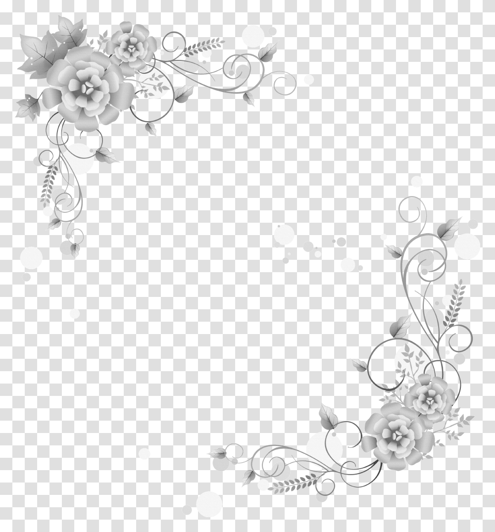 Grey Flower Floral Border Black And White, Floral Design, Pattern Transparent Png