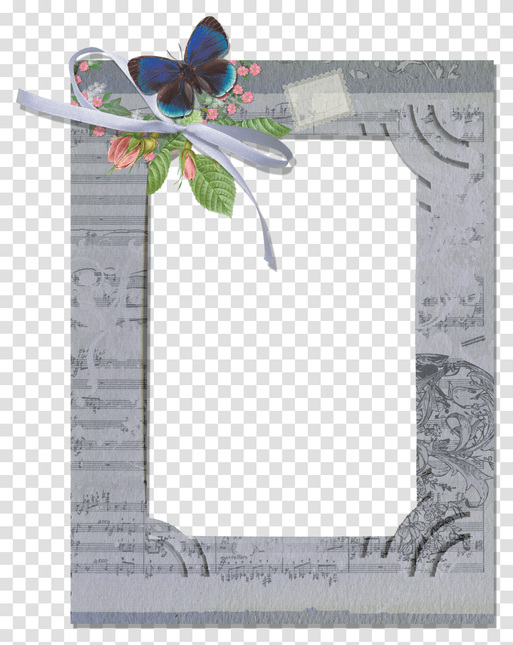 Grey Frame With Butterfly Grey Photo Frame, Plant, Flower, Flower Arrangement, Ikebana Transparent Png