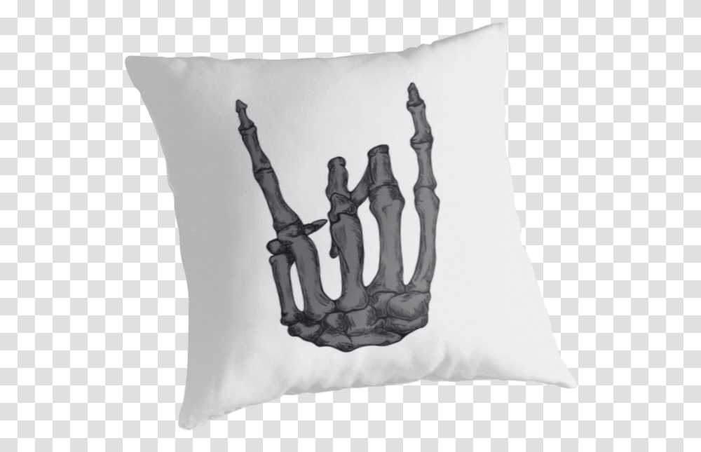 Grey Rock On Skeleton Hand Faze Clan, Pillow, Cushion, Person, Human Transparent Png