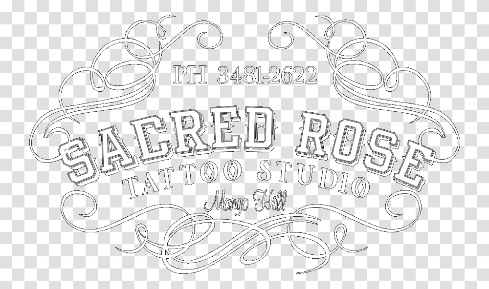 Grey Sacred Rose Tattoo Shirt Line Art, Text, Label, Handwriting, Alphabet Transparent Png