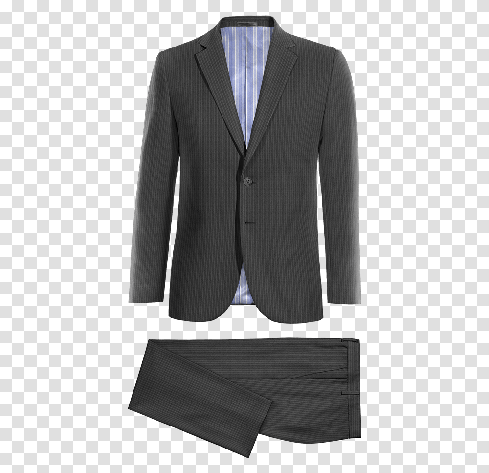 Grey Striped Wool Slim Fit Suit With Pocket Square Suit, Overcoat, Apparel, Person Transparent Png