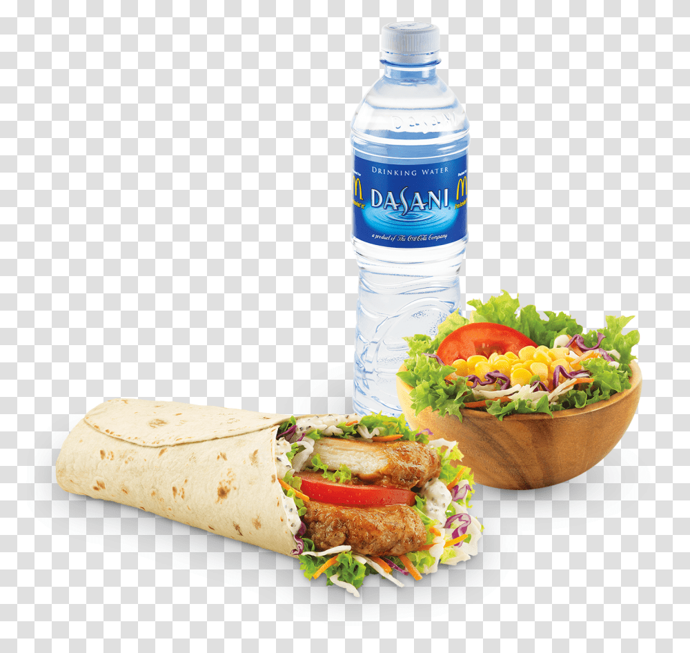 Grilled Chicken Mcwrap Download Garden Side Salad Mcdonalds, Bottle, Beverage, Drink, Water Bottle Transparent Png
