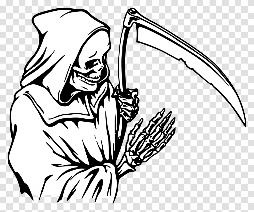 Grim Reaper Black And White, Person, Human, Stencil Transparent Png