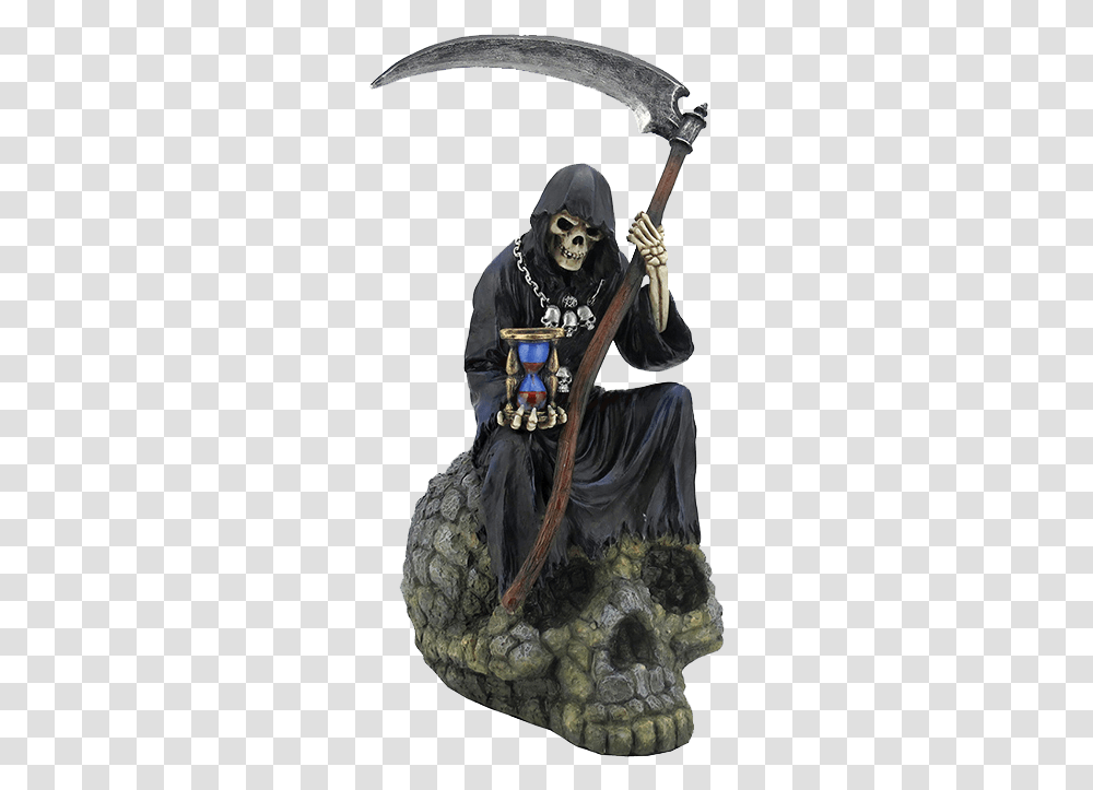 Grim Reaper On Skull Grim Reaper Holding A Scythe Statue, Person, Human, Costume, Crowd Transparent Png