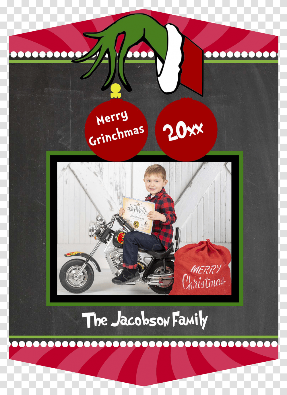 Grinch Photo Greeting Card Flyer, Person, Advertisement, Poster, Motorcycle Transparent Png