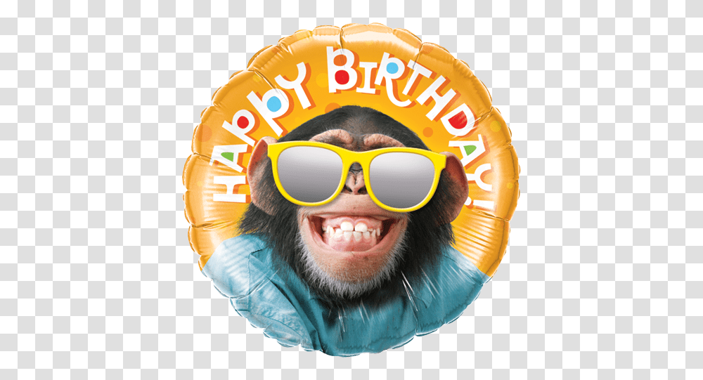 Grinning Monkey Happy Birthday Balloon Happy Birthday Monkey Balloon, Sunglasses, Face, Person, Head Transparent Png