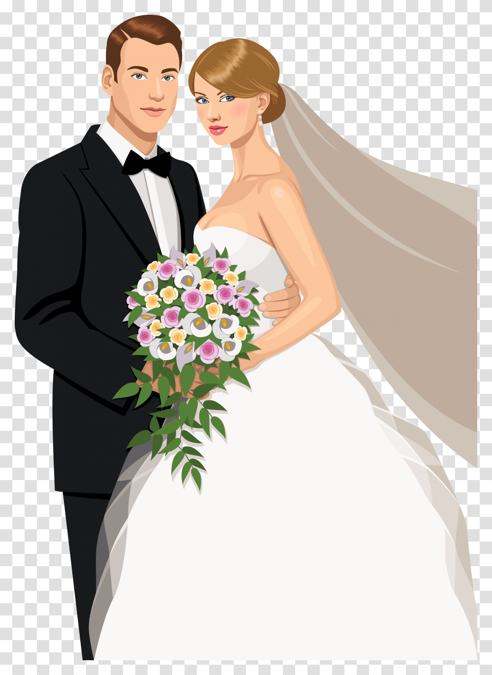 Groom And Bride Vector, Person, Robe, Fashion Transparent Png