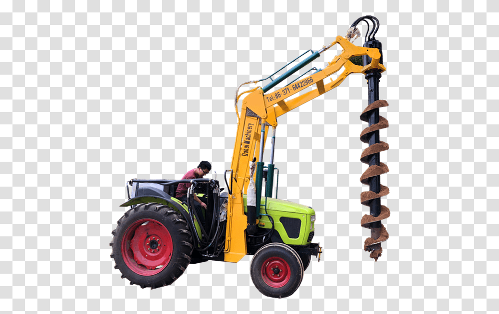 Ground Drilling Machine Post Hole Bore Gearbox Trenching Drilling Machine Clipart, Tractor, Vehicle, Transportation, Person Transparent Png