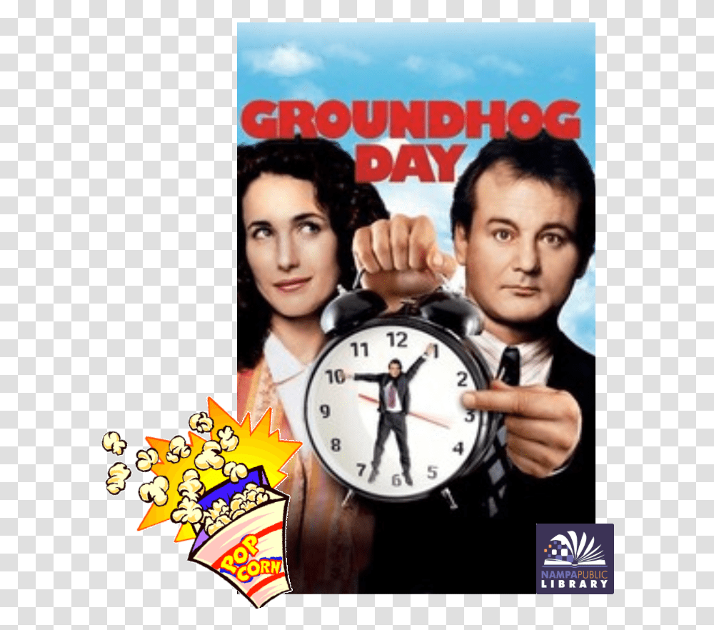 Groundhog Day Bill Murray Movie Poster, Person, Human, Analog Clock, Alarm Clock Transparent Png