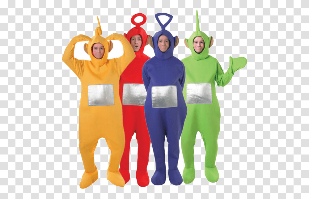 Group 80s Fancy Dress Tinky Winky Teletubbies Costume, Person, Long Sleeve, People Transparent Png