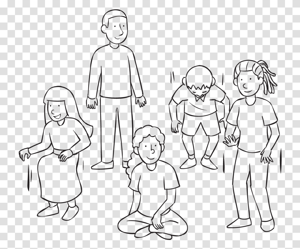 Group Of People Standing And Sitting As Part Of Fun Line Art, Person, Stencil, Silhouette, Kid Transparent Png
