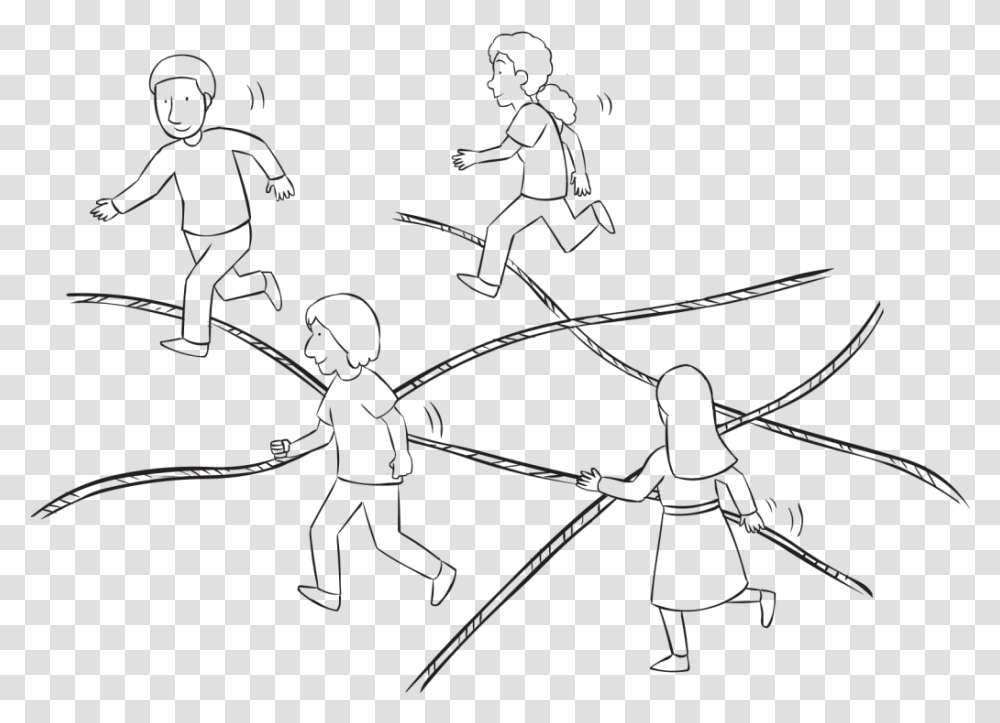 Group Of People Traversing An Area Of Ropes Laying, Duel, Bow, Spider, Invertebrate Transparent Png