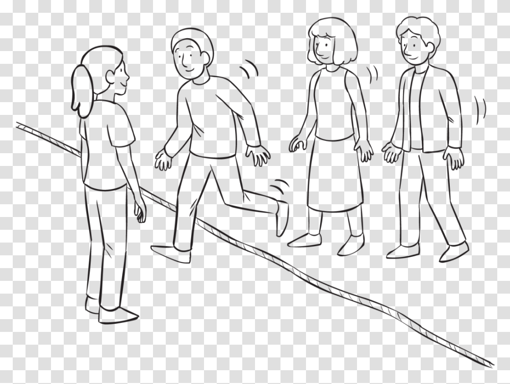 Group Of People Walking Across A Rope On The Ground, Person, Hand, Stencil, Silhouette Transparent Png