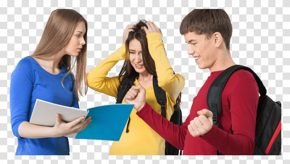 Group Of Teens Different Emotions In One, Person, Student, Female, Finger Transparent Png