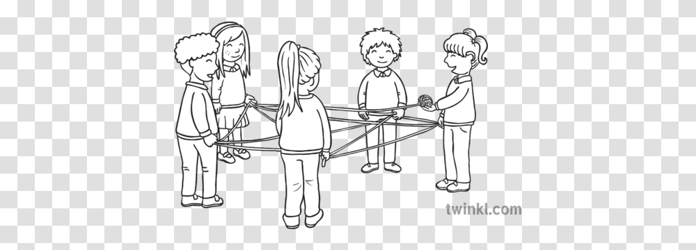Group Task Wool Web Children In Circle Game Ks1 Black And Standing, Person, Human, Hand, Hurdle Transparent Png