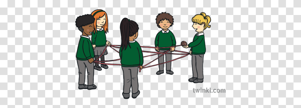 Group Task Wool Web Children In Circle Game Ks1 Illustration Sharing, Person, Face, Dress, Female Transparent Png