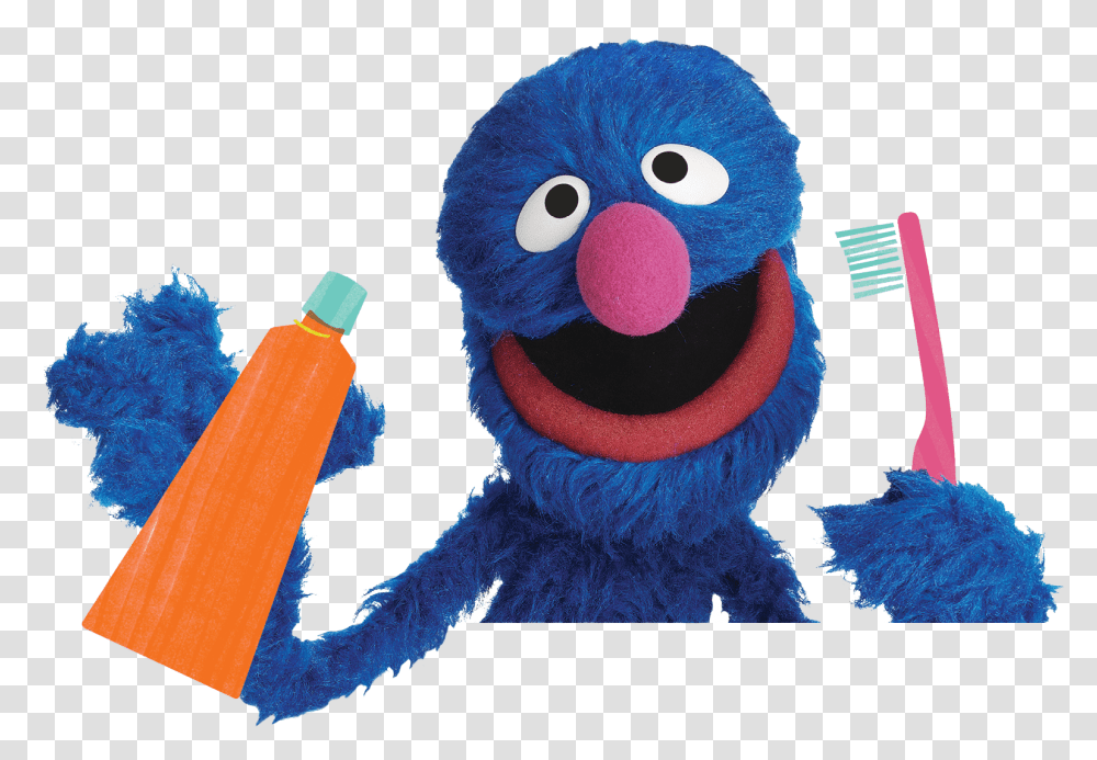 Grover Holding Toothbrush And Toothpaste Grover Brush Teeth, Toy, Animal, Bird, Plush Transparent Png