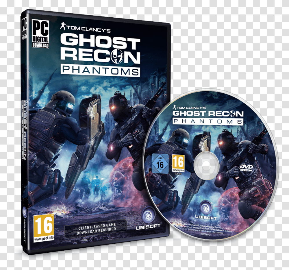 Grp Pc 3d Dvd Uk Ghost Recon Phantoms Pc Cover, Disk, Person, Human, Helmet Transparent Png