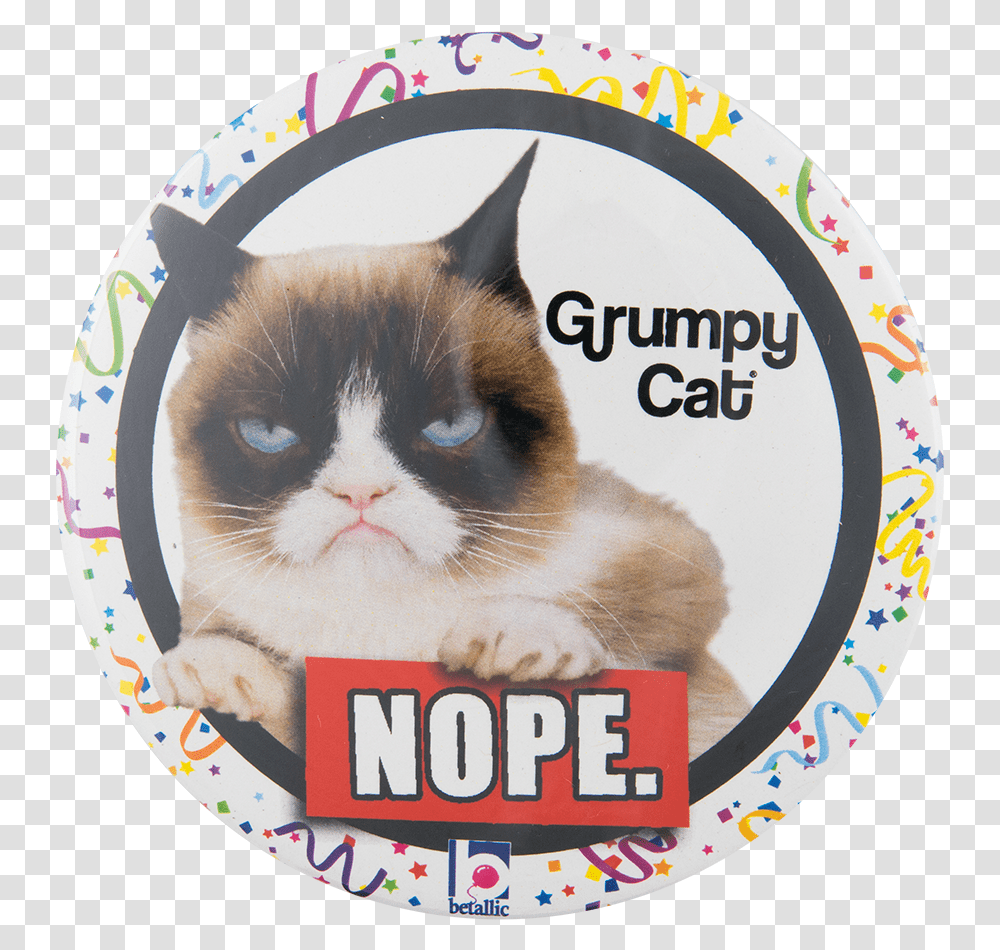 Grumpy Cat Social Lubricators Button Museum Balloon, Label, Pet, Mammal Transparent Png