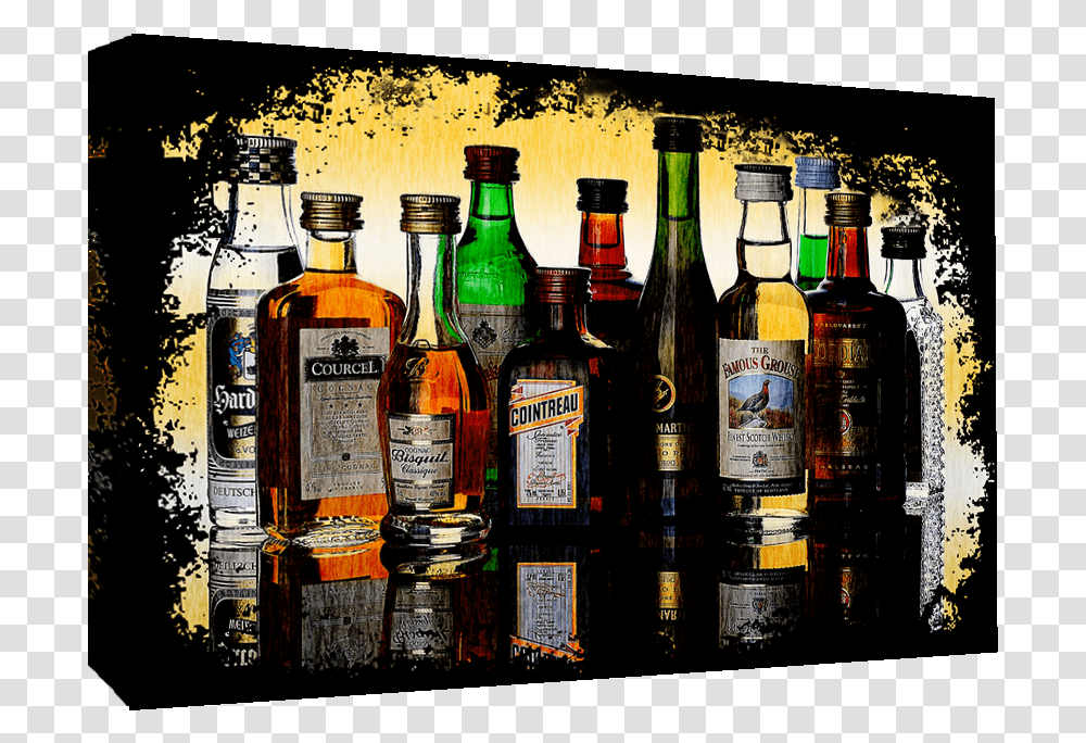 Grunge Alcohol Spirit Bottles Cotton Canvas Wall Famous Spirits, Liquor, Beverage, Drink, Beer Transparent Png