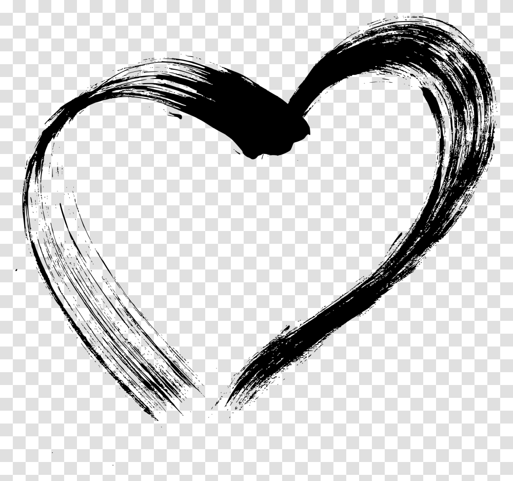 Grunge Brush Stroke Heart Hearts Black And White, Gray, World Of Warcraft Transparent Png