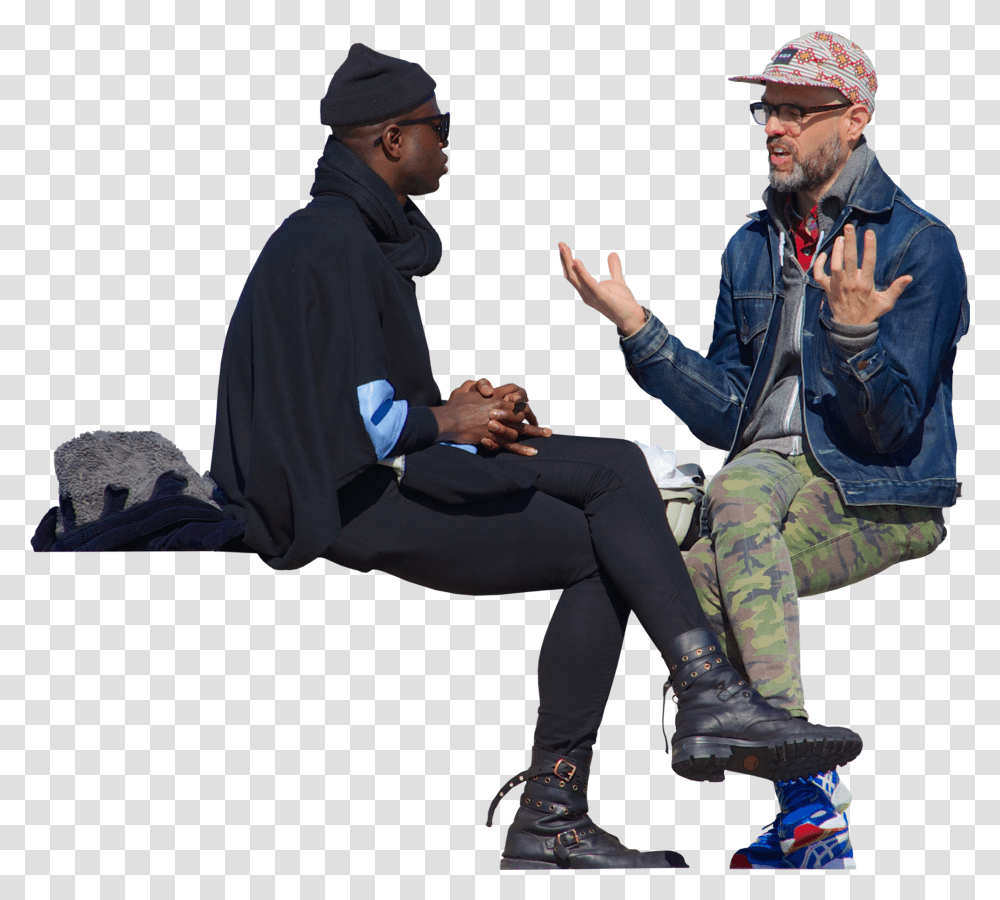 Grupos Pareja Hipster Sentado Sentada Hombre Negro Two Men Talking, Person, Footwear, Shoe Transparent Png