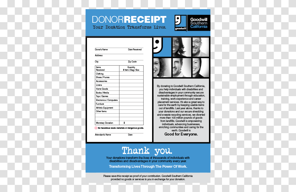 Gsc Donation E Receipt Web 12 14 Goodwill Southern California Donor Receipt, Person, Page, Advertisement Transparent Png