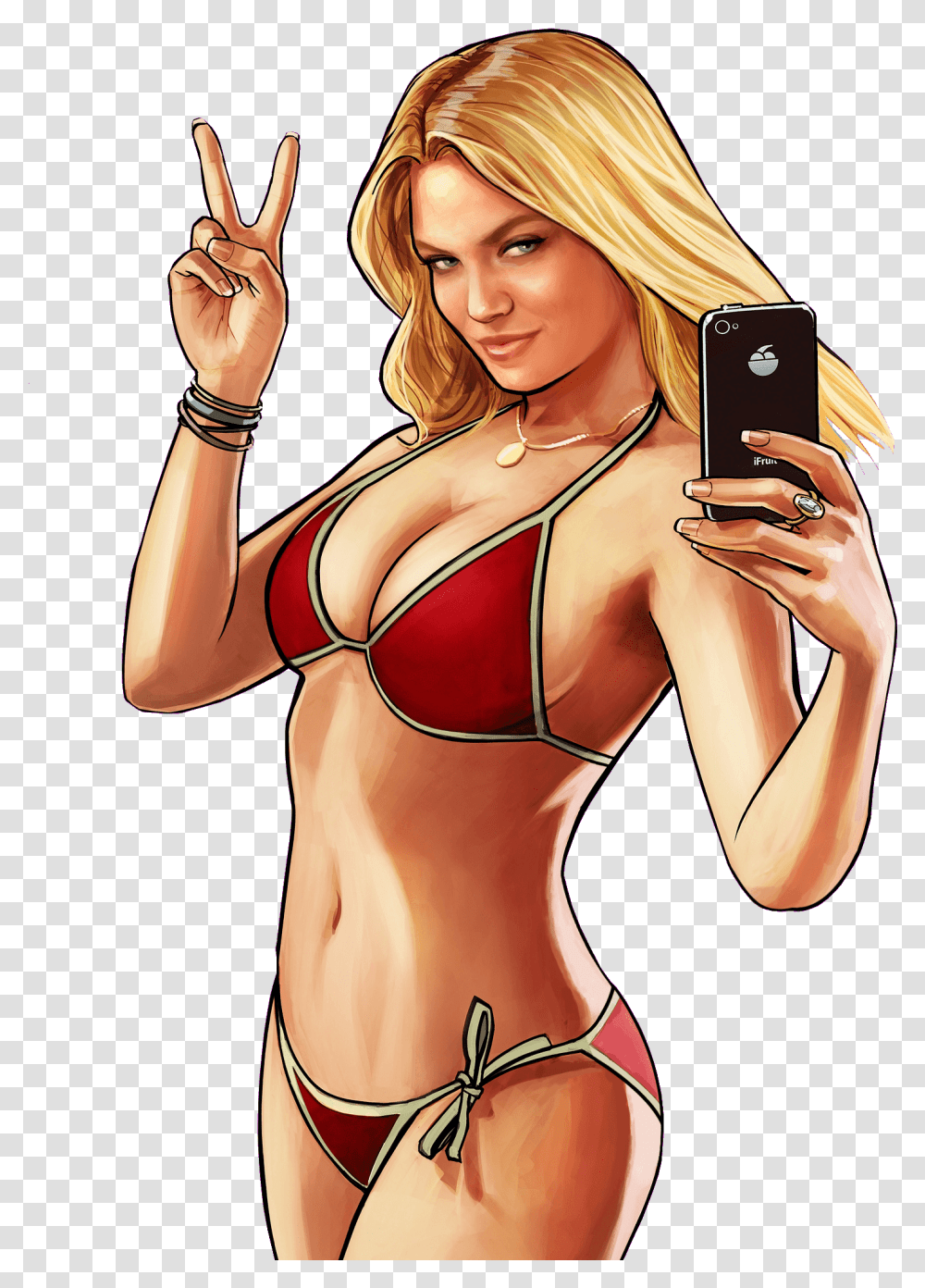 Gta 5 Girl Pinup Stickpng Gta V Blonde Girl, Clothing, Mobile Phone, Electronics, Person Transparent Png