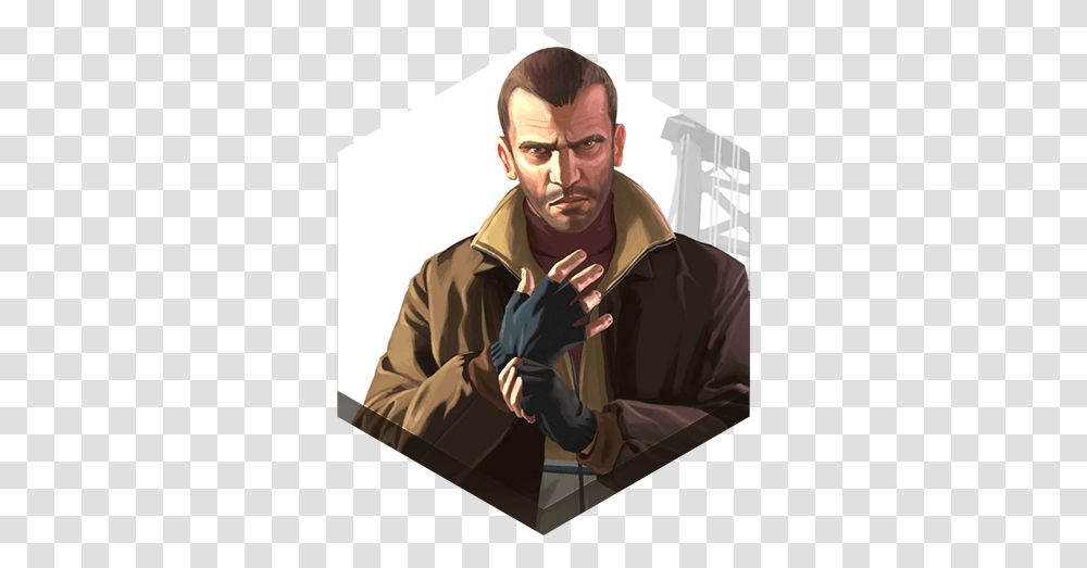 Gta Iv Icon Hex Game Icons Softiconscom Grand Theft Auto Iv Niko Bellic, Clothing, Apparel, Person, Human Transparent Png