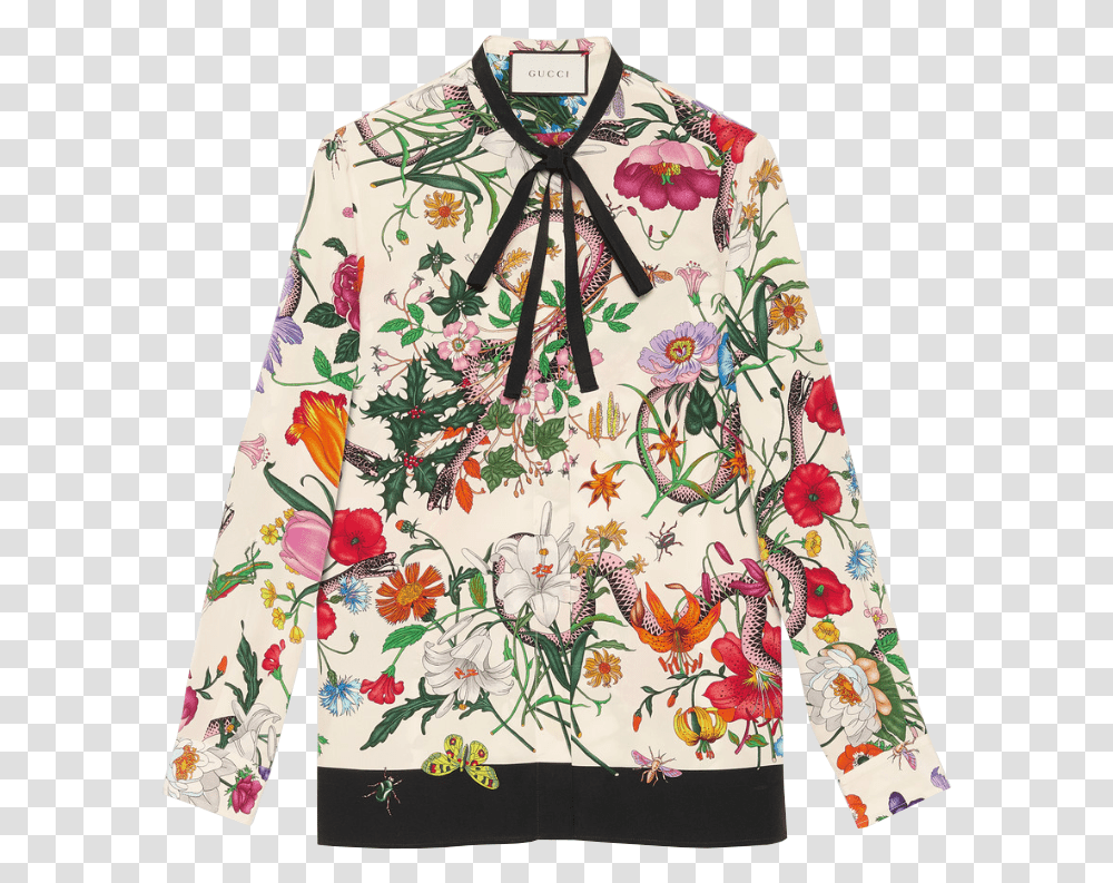 Gucci Flora Snake Print Silk Shirt, Sleeve, Long Sleeve, Pattern Transparent Png