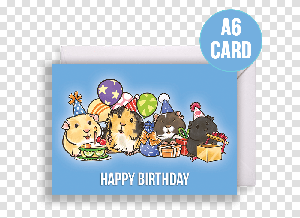 Guinea Pig Party Birthday Card Blue Background Guinea Pig Happy Birthday, Doodle, Drawing Transparent Png