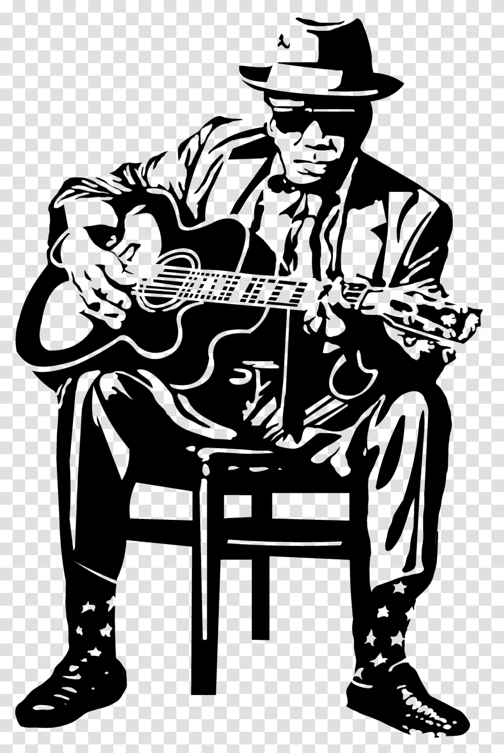 Guitar Acoustic Blues Musician Image High Quality John Lee Hooker Patch, Furniture, Silhouette, Person, People Transparent Png