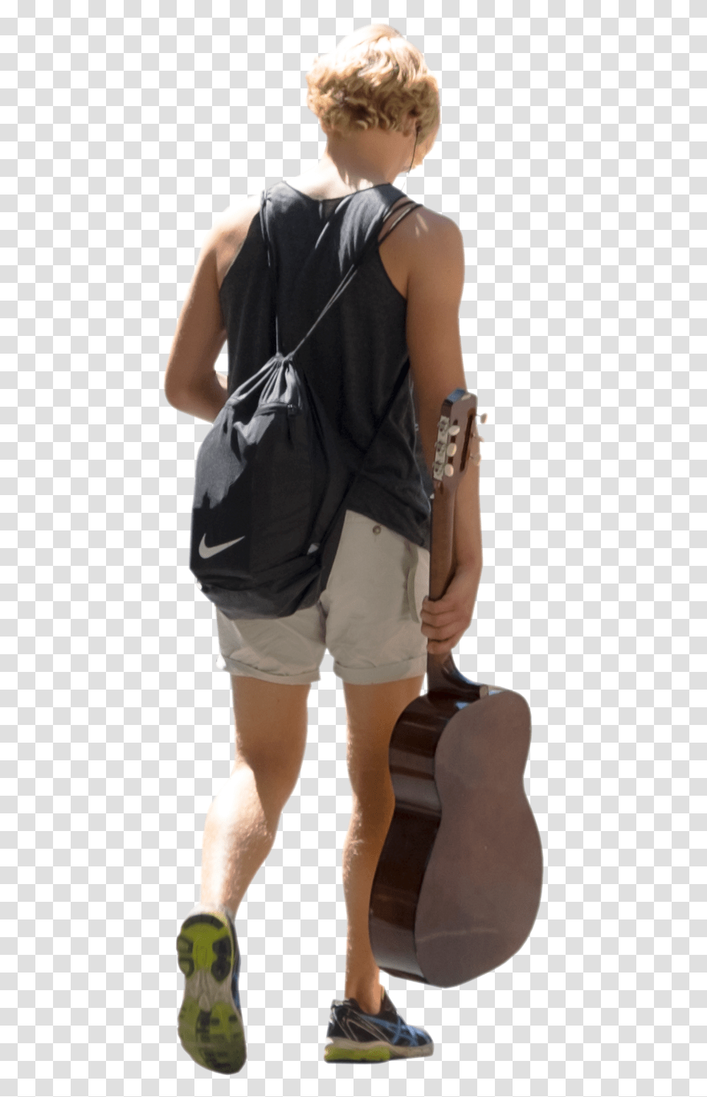 Guitar Back Walking, Shorts, Person, Leisure Activities Transparent Png