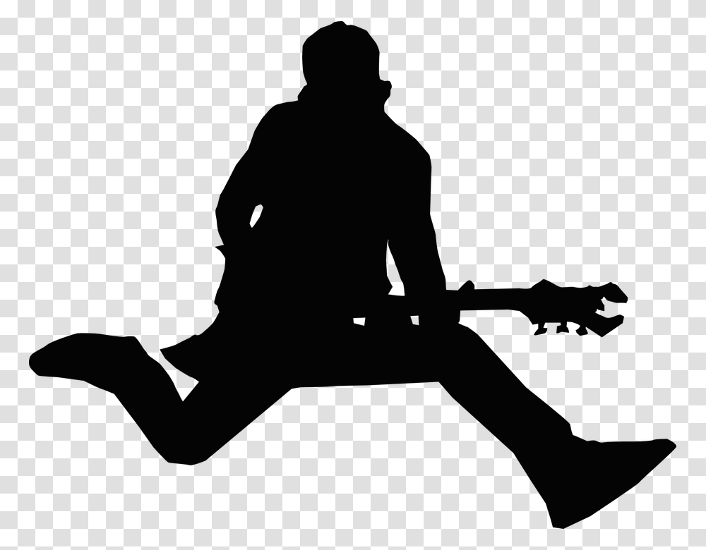 Guitar Player Silhouette Rock Star Clip Art, Person, Human, Kneeling, Stencil Transparent Png