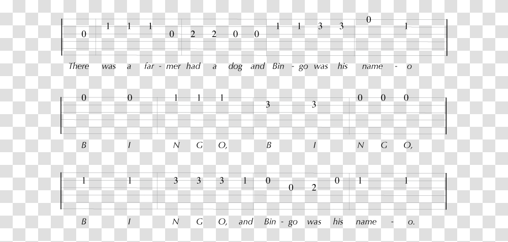 Guitar Tablature For The Song Bingo Sheet Music, Label, Paper, Sticker Transparent Png