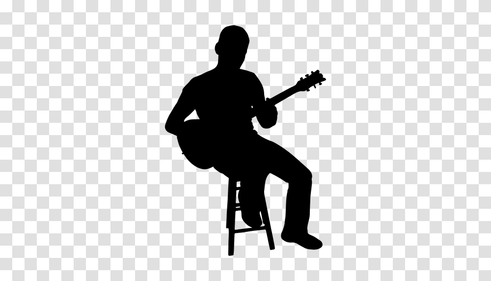 Guitarist Sitting Silhouette, Person, Human, Musician, Musical Instrument Transparent Png