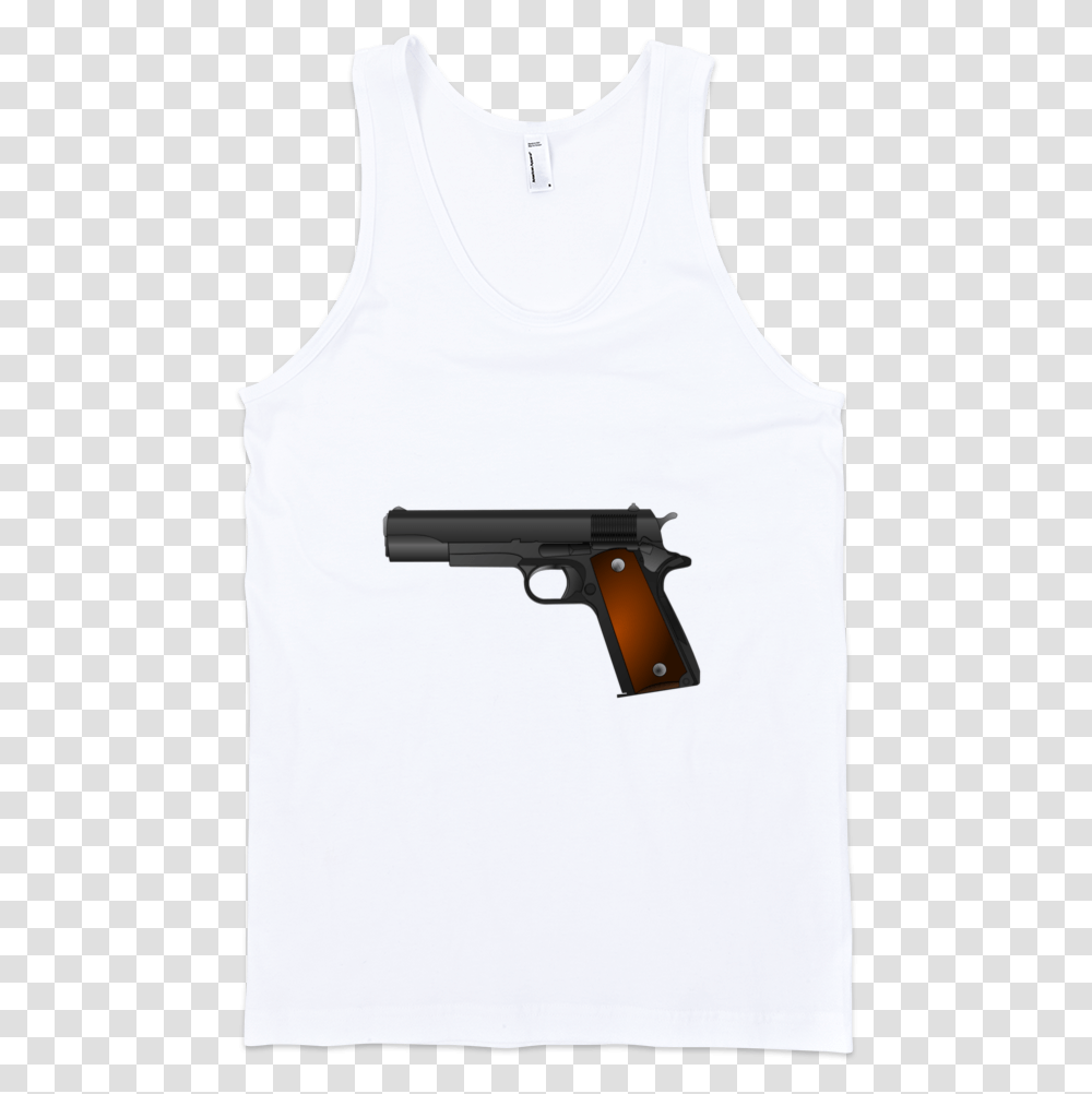 Gun Fine Jersey Tank Top Unisex By Itee White Top Front Background, Weapon, Weaponry, Apparel Transparent Png