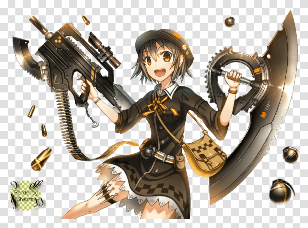 Gun Girl Render By Piri Chama D6o7rc1 Anime Unique Cool Weapons, Person, Helmet, Manga Transparent Png