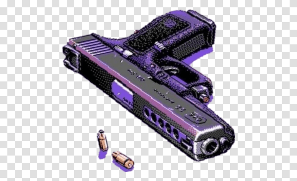 Gun Gunshot Firearm Vaporwave Aesthetic Purple, Weapon, Mansion, Building, Ammunition Transparent Png