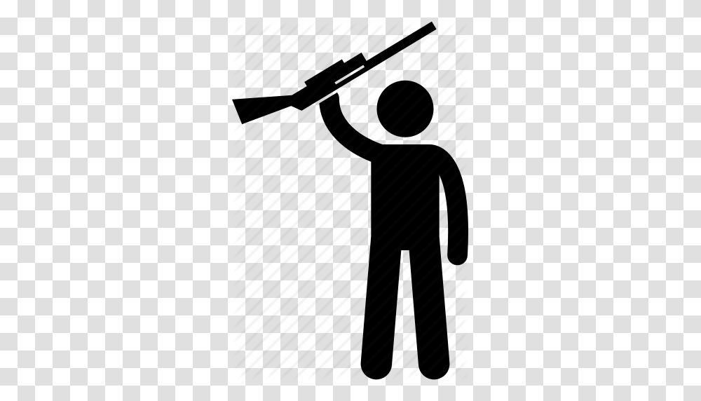 Gun Holding Man Rebel Rifle Shotgun Weapon Icon, Silhouette, Piano, Leisure Activities, Crowd Transparent Png