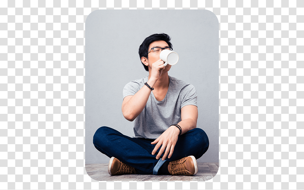 Guy Drinking Coffee Sitting, Person, Shoe, Footwear Transparent Png