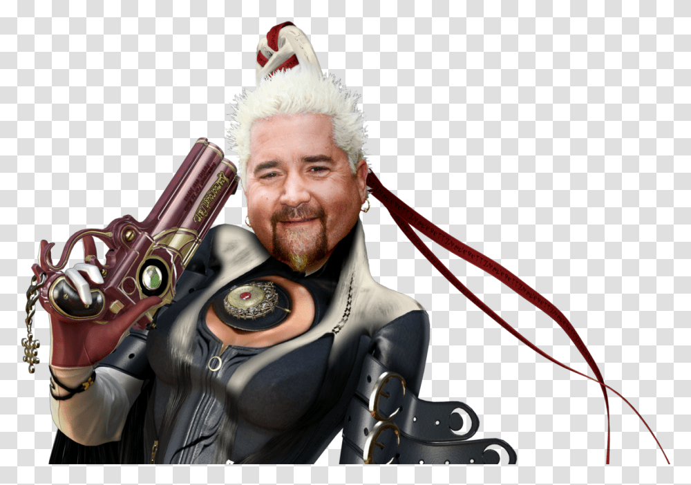 Guy Fieri As Baoynetta From The Video Halloween Costume Super Smash Bros, Person, Clothing, Face, Finger Transparent Png