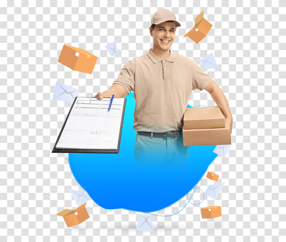 Guy Holding Clipboard Hd Download Cake Delivery Man, Package Delivery, Person, Carton, Box Transparent Png